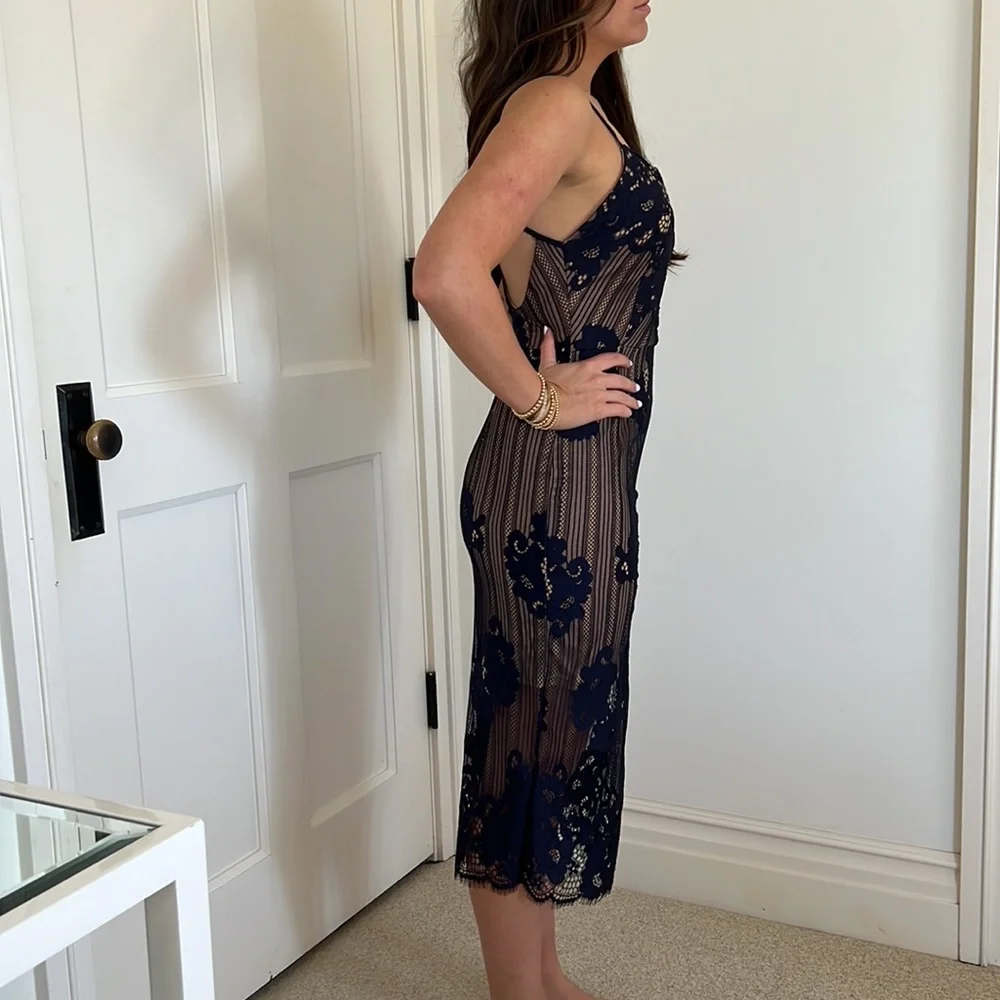 Blue/Navy Floral Lace Dress - Picture 2 of 3